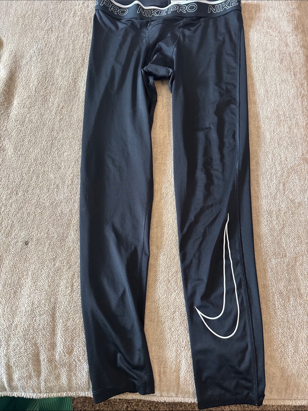 Nike Black Men's Pro Compression Leggings with White Swoosh